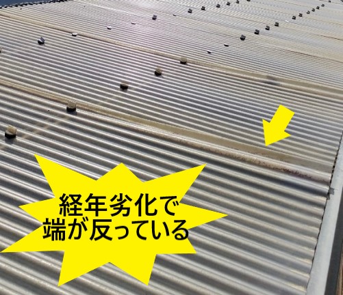 経年劣化で端が反っている　塩ビ製波板